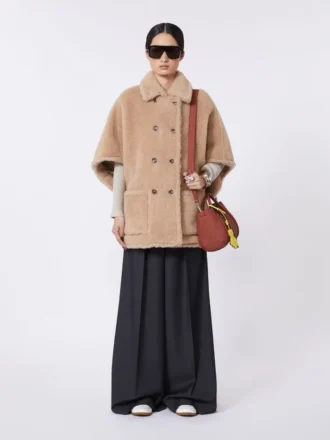 Cappa in tessuto teddy di alpaca e cashmere, beige