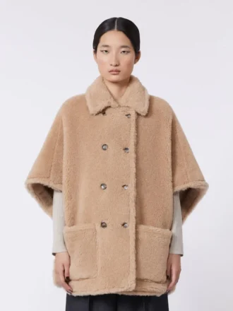Cappa in tessuto teddy di alpaca e cashmere, beige