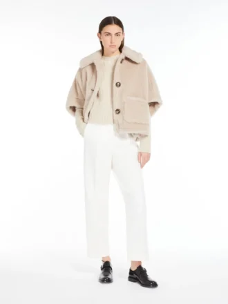 Cappa in tessuto teddy di alpaca e lana, beige