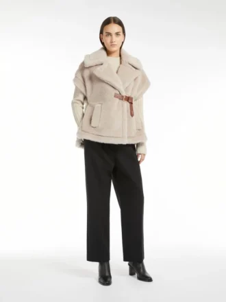 Cappa in tessuto teddy di alpaca e lana, beige