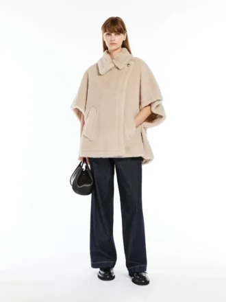 Cappa in tessuto teddy di alpaca e lana, beige