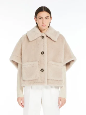 Cappa in tessuto teddy di alpaca e lana, beige