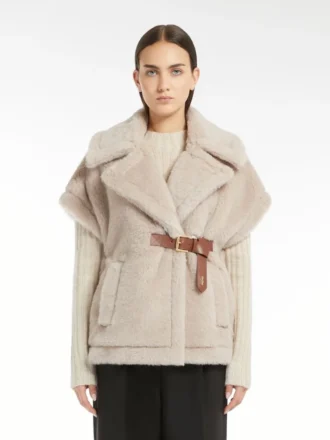 Cappa in tessuto teddy di alpaca e lana, beige
