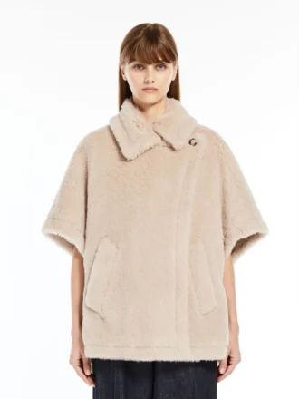 Cappa in tessuto teddy di alpaca e lana, beige