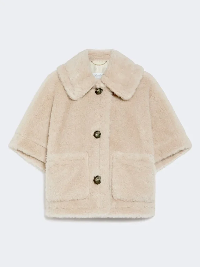 Cappa in tessuto teddy di alpaca e lana, beige Cappa in tessuto teddy di alpaca e lana, beige