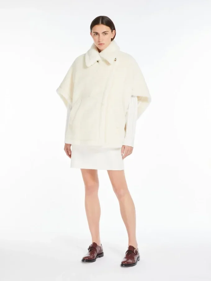 Cappa in tessuto teddy di alpaca e lana, bianco ottico Cappa in tessuto teddy di alpaca e lana, bianco ottico