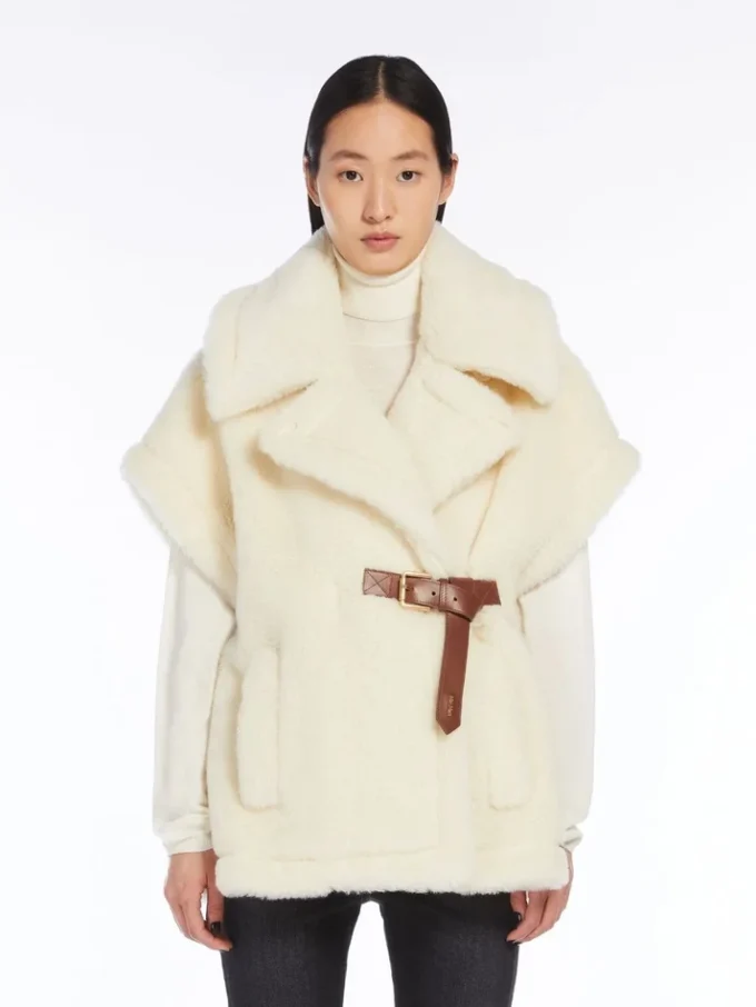 Cappa in tessuto teddy di alpaca e lana, bianco ottico Cappa in tessuto teddy di alpaca e lana, bianco ottico