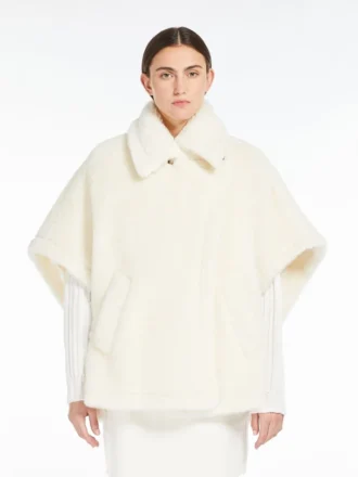 Cappa in tessuto teddy di alpaca e lana, bianco ottico