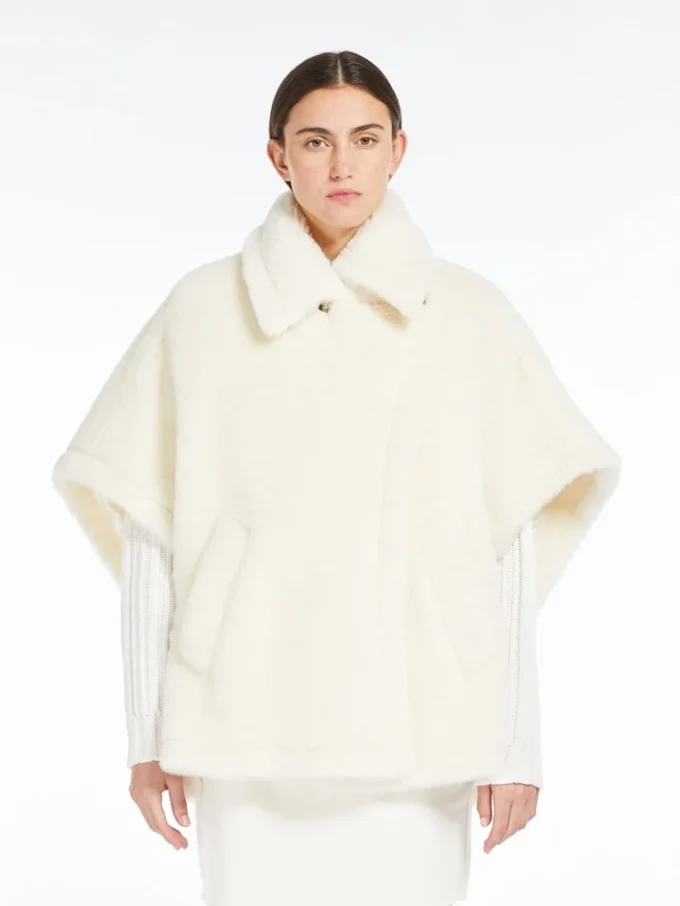 Cappa in tessuto teddy di alpaca e lana, bianco ottico Cappa in tessuto teddy di alpaca e lana, bianco ottico