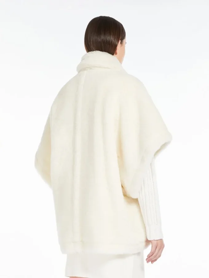 Cappa in tessuto teddy di alpaca e lana, bianco ottico Cappa in tessuto teddy di alpaca e lana, bianco ottico