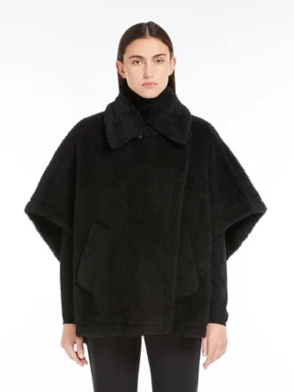Cappa in tessuto teddy di alpaca e lana, nero