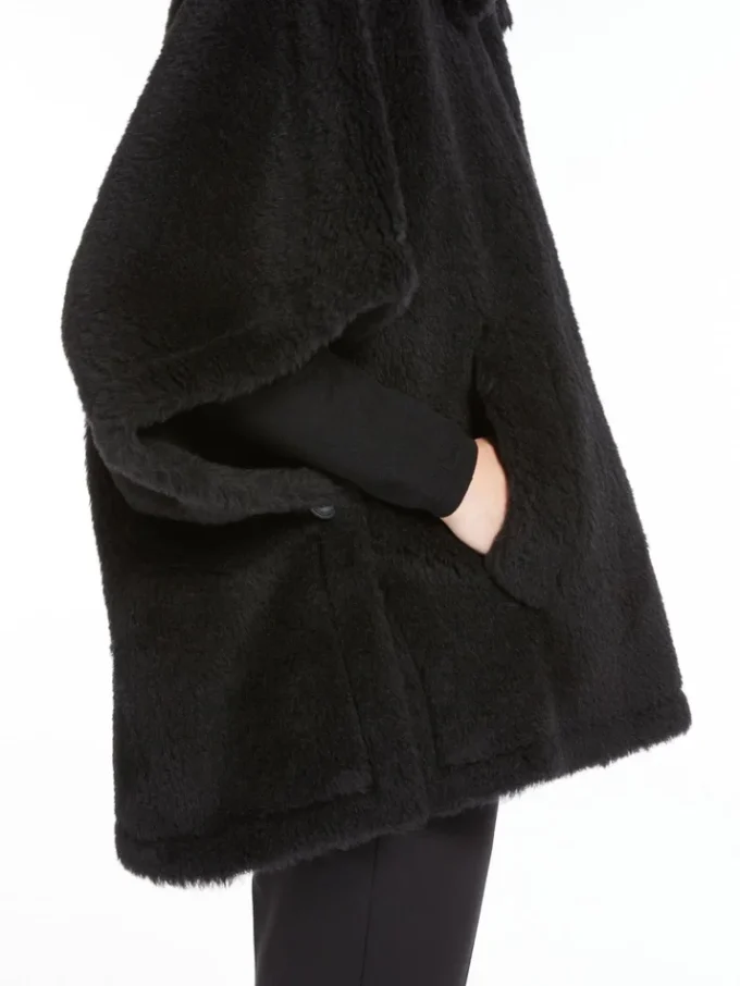 Cappa in tessuto teddy di alpaca e lana, nero