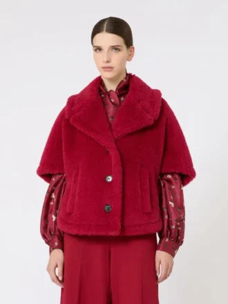Cappa in tessuto teddy di alpaca e lana, rosso