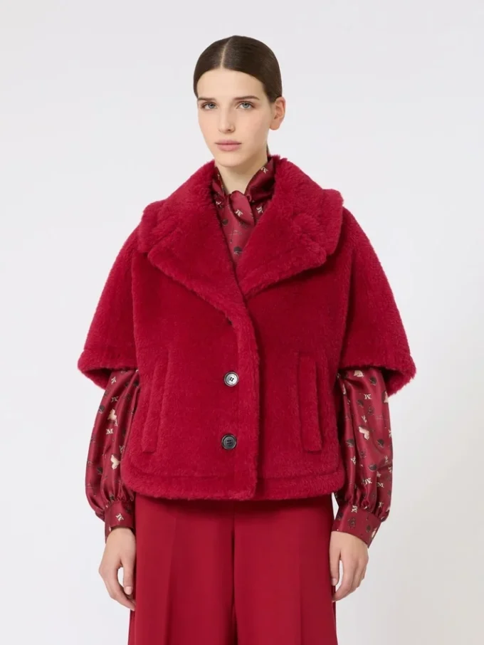 Cappa in tessuto teddy di alpaca e lana, rosso
