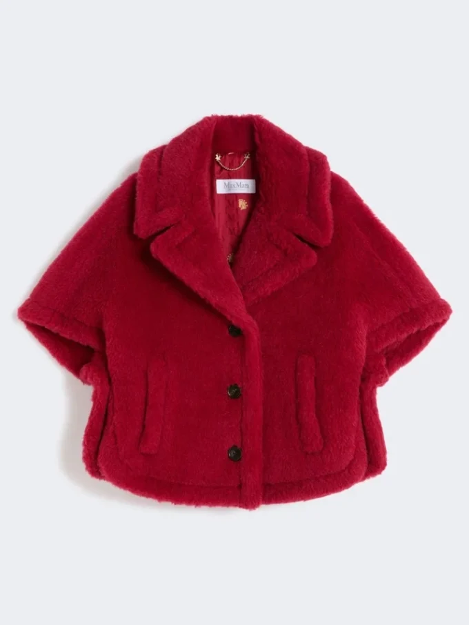 Cappa in tessuto teddy di alpaca e lana, rosso