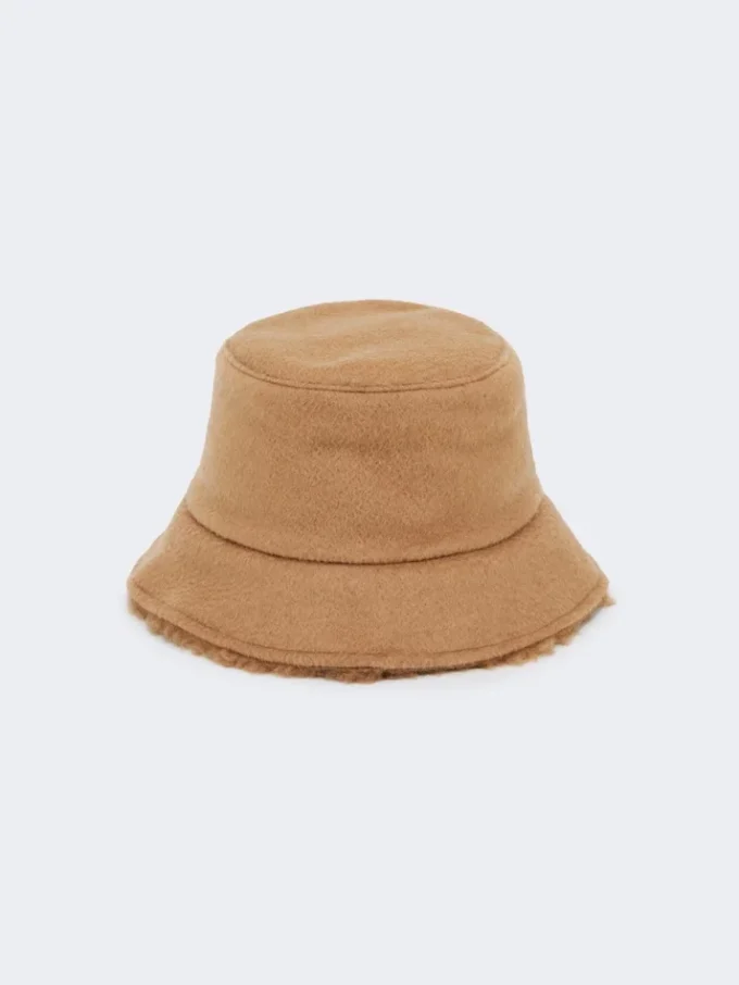 Cappello cloche reversibile in tessuto cammello e peluche, cammello