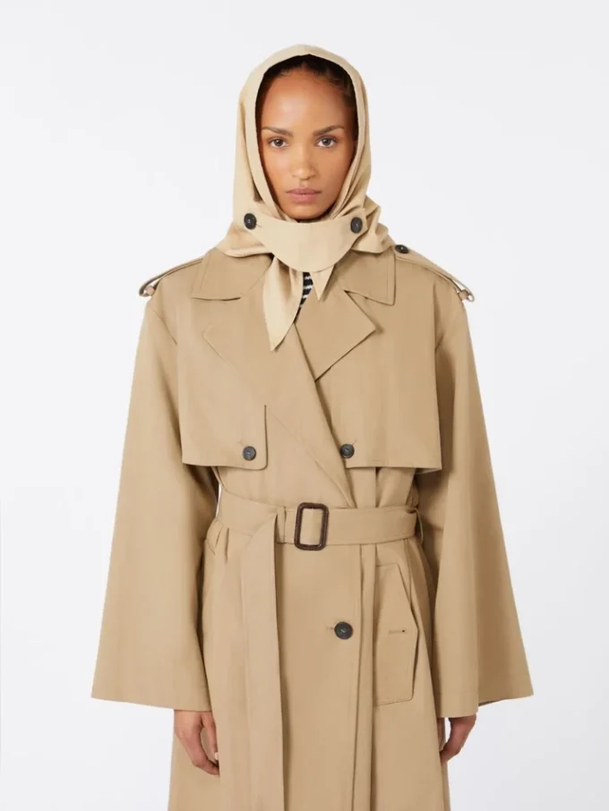 Cappello-foulard in gabardine idrorepellente, beige