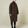 Cappotto a bozzolo in lana e mohair, marrone
