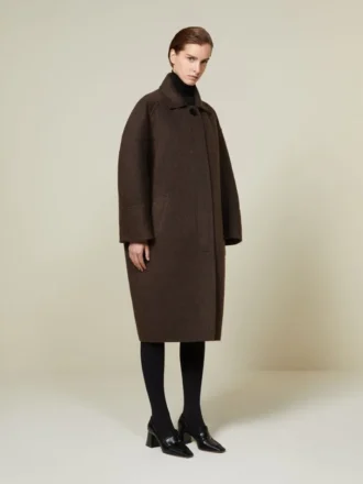 Cappotto a bozzolo in lana e mohair, marrone