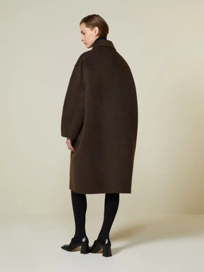 Cappotto a bozzolo in lana e mohair, marrone