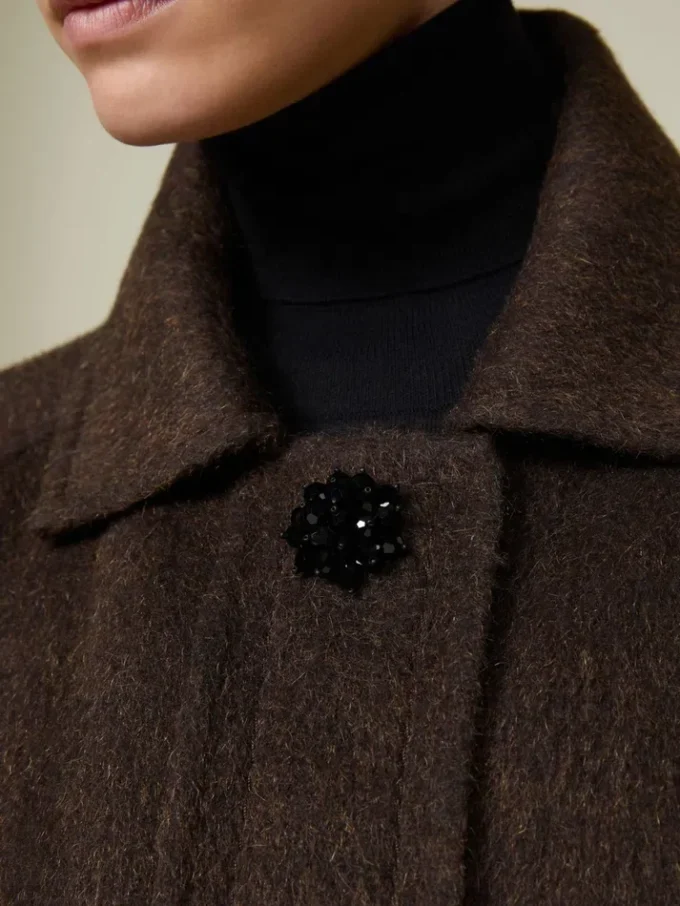 Cappotto a bozzolo in lana e mohair, marrone
