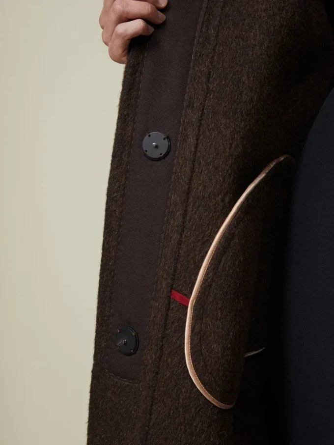 Cappotto a bozzolo in lana e mohair, marrone