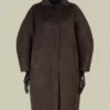 Cappotto a bozzolo in lana e mohair, marrone
