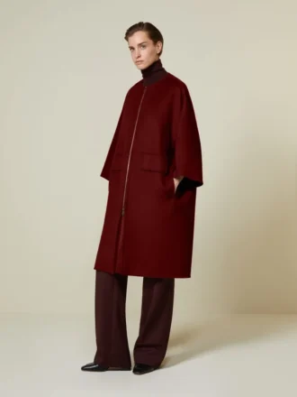 Cappotto a mantella in doppio cashmere, rosso scuro