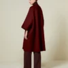 Cappotto a mantella in doppio cashmere, rosso scuro
