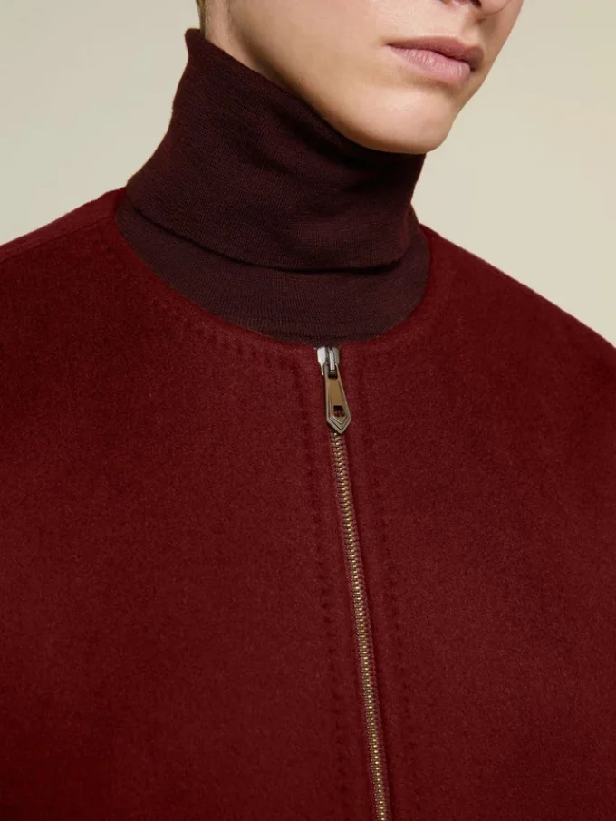 Cappotto a mantella in doppio cashmere, rosso scuro