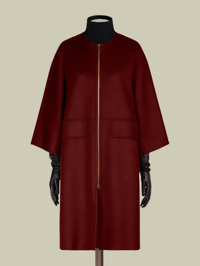 Cappotto a mantella in doppio cashmere, rosso scuro