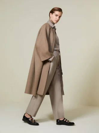 Cappotto a mantella in doppio cashmere, tortora