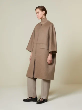 Cappotto a mantella in doppio cashmere, tortora