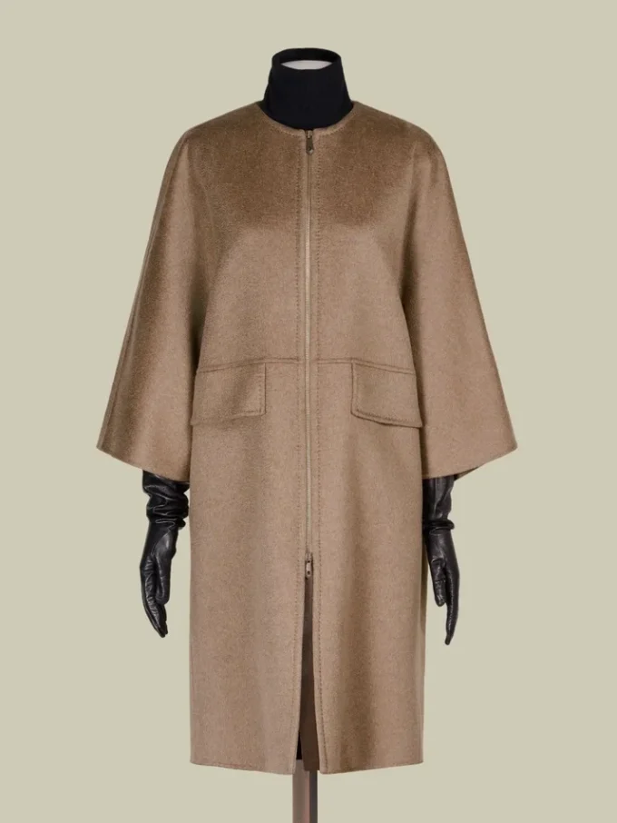 Cappotto a mantella in doppio cashmere, tortora