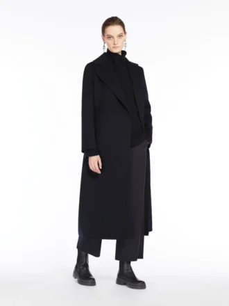 Cappotto avvolgente in lana drappeggiata, blu oltremare