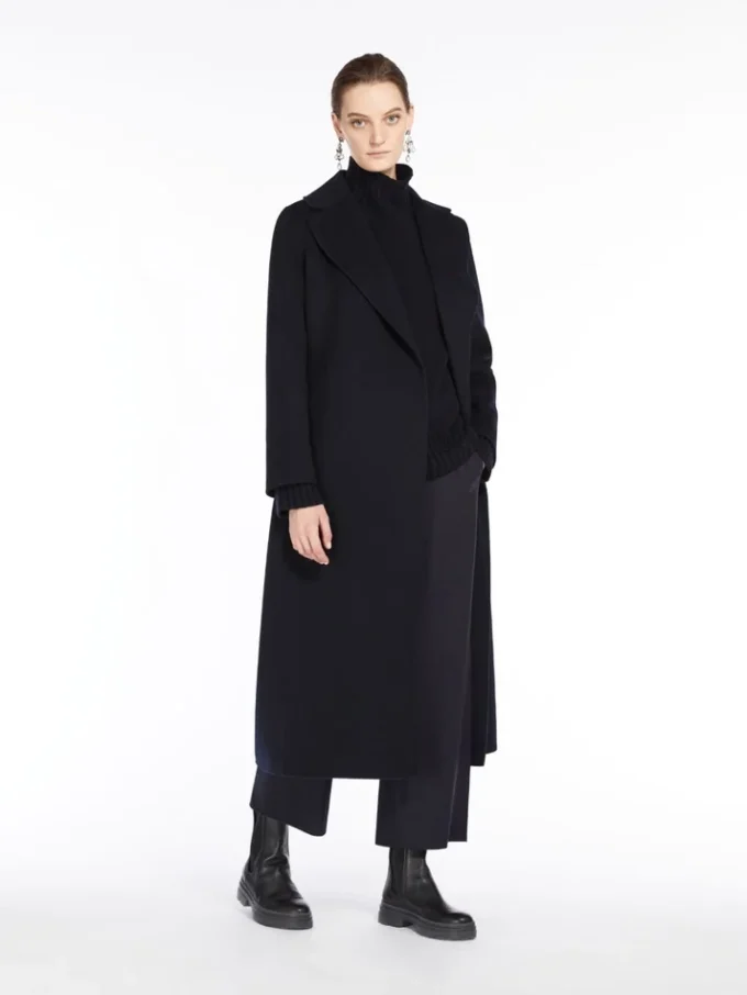 Cappotto avvolgente in lana drappeggiata, blu oltremare