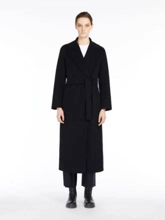 Cappotto avvolgente in lana drappeggiata, blu oltremare