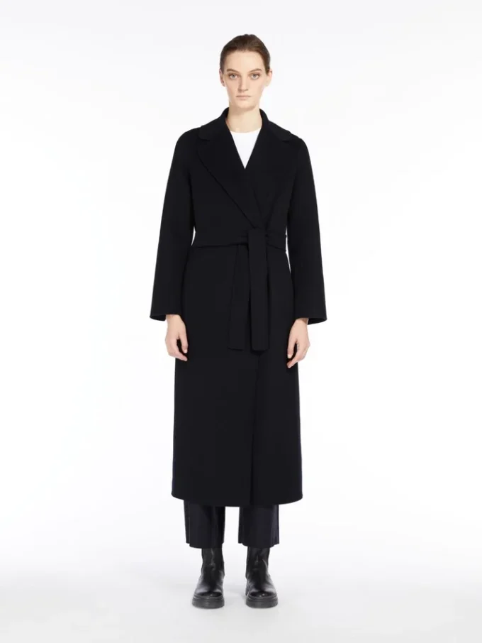 Cappotto avvolgente in lana drappeggiata, blu oltremare