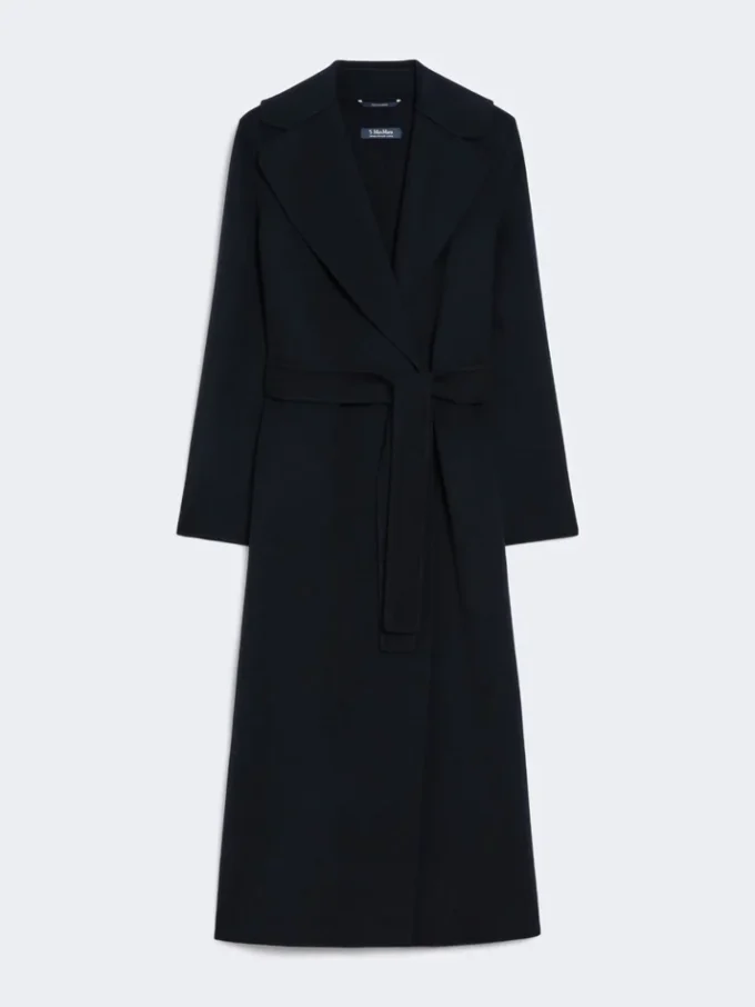 Cappotto avvolgente in lana drappeggiata, blu oltremare