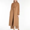 Cappotto avvolgente in lana drappeggiata, color cammello