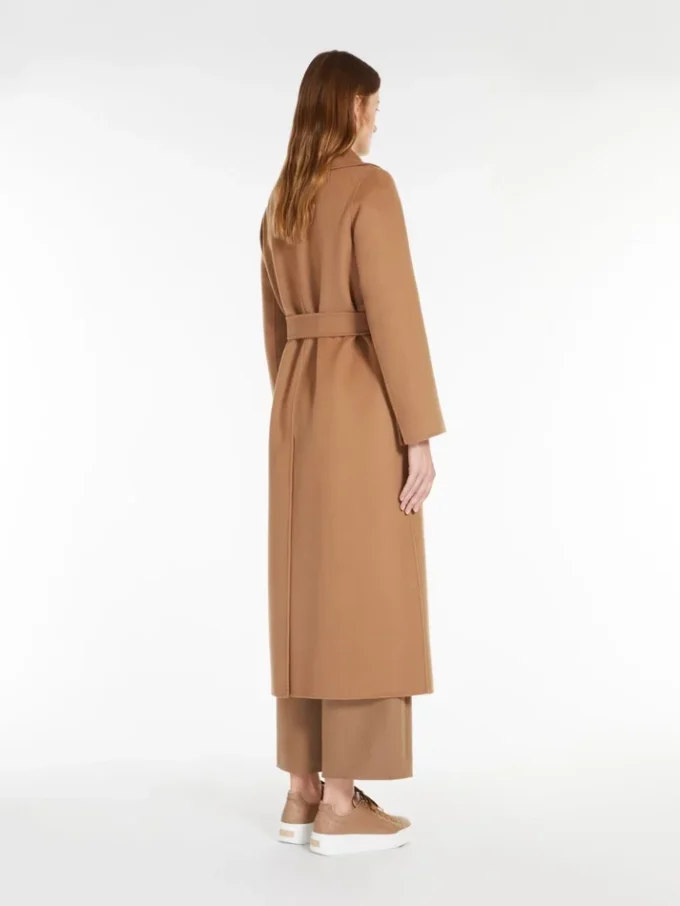 Cappotto avvolgente in lana drappeggiata, color cammello