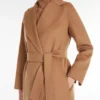 Cappotto avvolgente in lana drappeggiata, color cammello