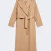 Cappotto avvolgente in lana drappeggiata, color cammello