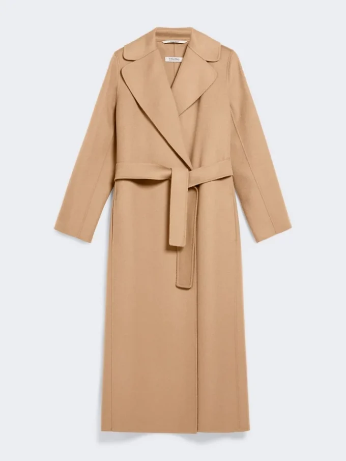 Cappotto avvolgente in lana drappeggiata, color cammello
