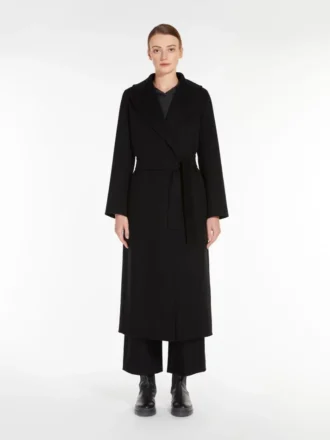 Cappotto avvolgente in lana drappeggiata, nero