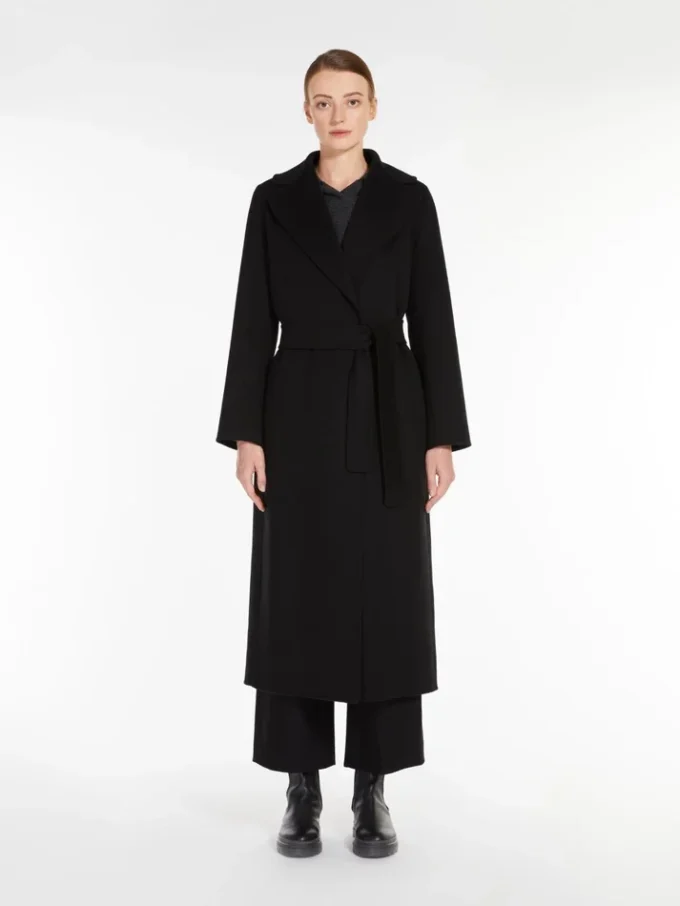 Cappotto avvolgente in lana drappeggiata, nero