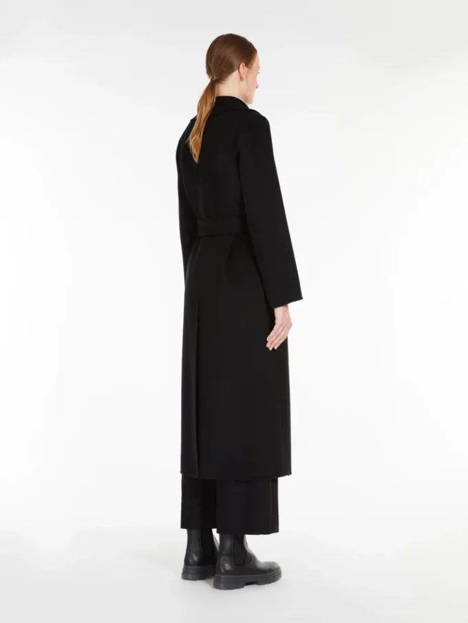 Cappotto avvolgente in lana drappeggiata, nero