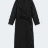 Cappotto avvolgente in lana drappeggiata, nero