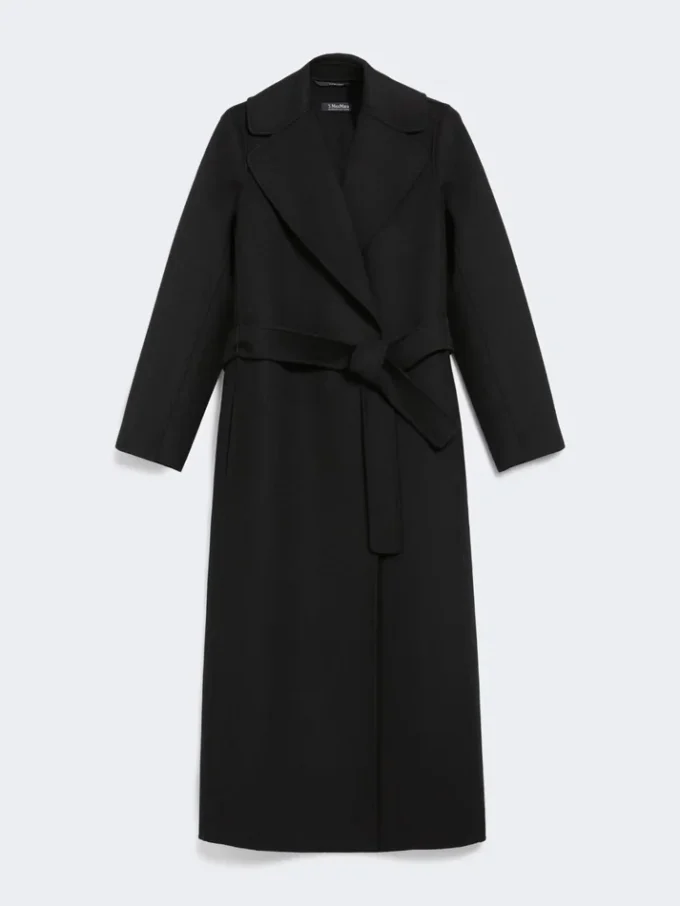 Cappotto avvolgente in lana drappeggiata, nero