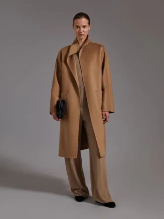 Cappotto cardigan midi in cashmere, color cammello